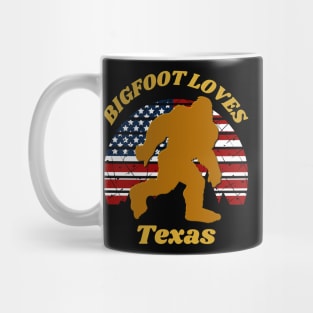 Bigfoot loves America and Texas too Mug